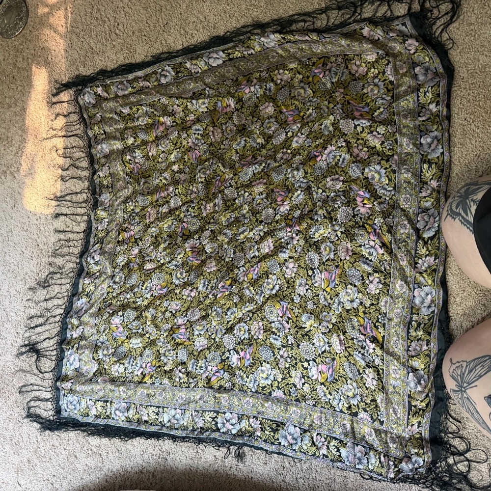 Vintage fringed silk scarf